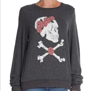 Wildfox Skull with Roses Sweatshirt, Grey
